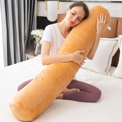 1 MIDDLE ONE Body Pillow for Adults, Bolster Pillow with Removable Velvet Cover, Long Round Cervical Roll Pillow, 35 x 7.87 Inches, Blue