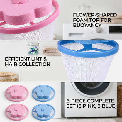 6 PCS Washer Lint Catcher, Pet Hair Remover for Laundry, Catcher for Washing Machine, Hair Catcher for Washing Machine, Laundry Hair Catcher, Pink and Blue, 8x8x1.8 cm