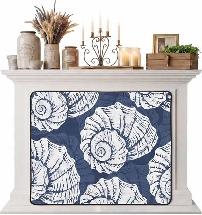 Magnetic Fireplace Cover Navy Blue Coastal Shells Fireplace Screen Decorative Ocean Conch Marine Life Insulation Fireplace Blocker Save Energy Fireplace Draft Stopper Covers for Living Room 36x30 Inch