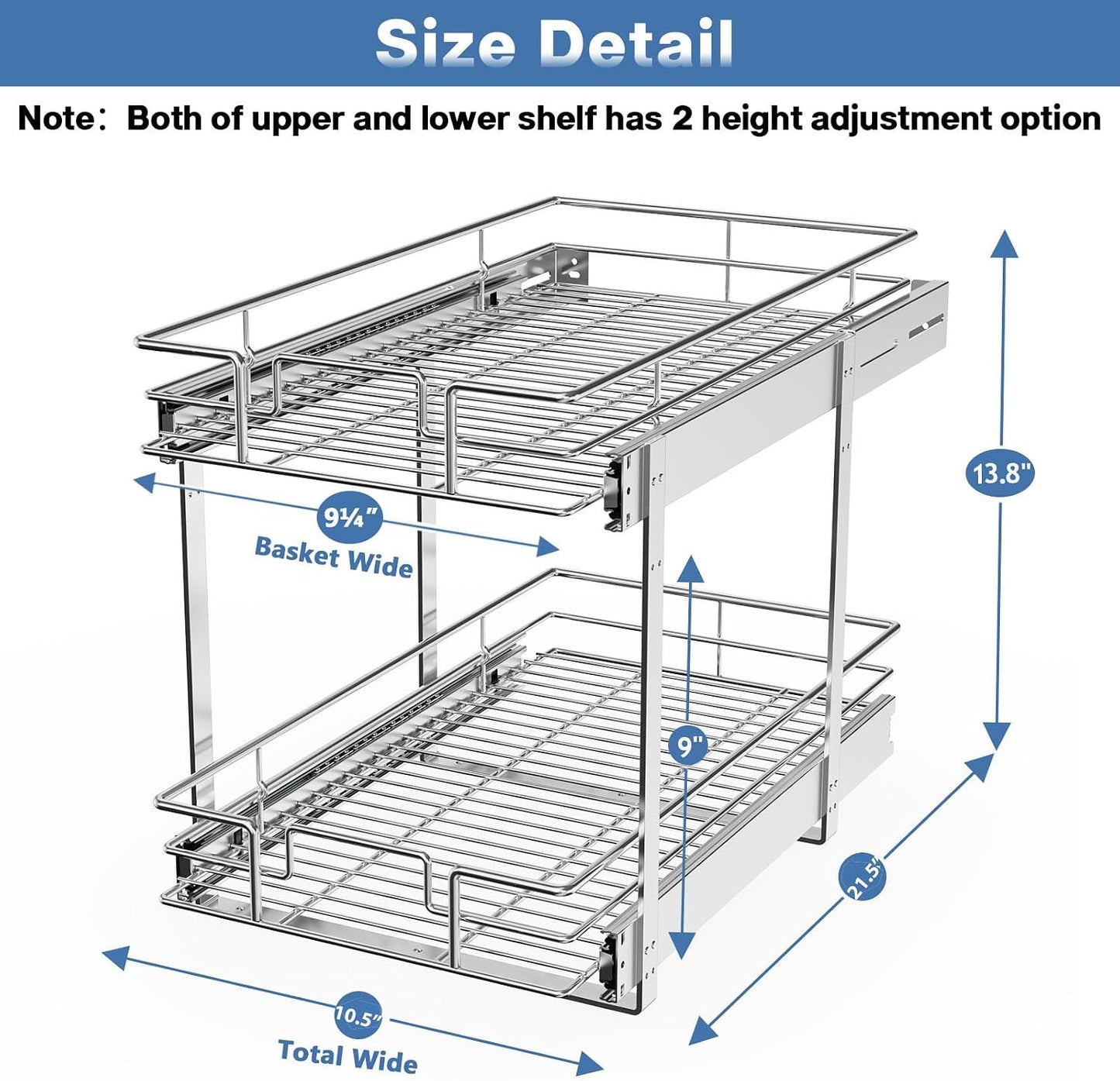 LOVMOR 2 Tier Individual Pull Out Cabinet Organizer 11" W x 18" D, Slide Out Kitchen Cabinet Storage Sliding Shelves