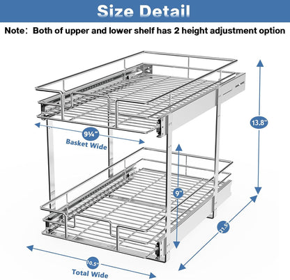 LOVMOR 2 Tier Individual Pull Out Cabinet Organizer 11" W x 18" D, Slide Out Kitchen Cabinet Storage Sliding Shelves