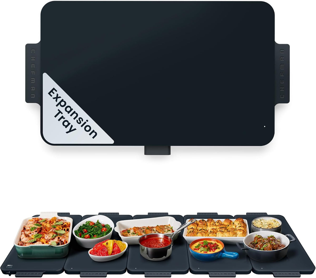 Chefman Everything Warmer Electric Warming Tray, 20” x 16” Modular Expanding Design, Graphene Full-Surface Heating, Food Warming Mat for Parties, Gatherings & Daily Use, Two Tempered Glass Panels