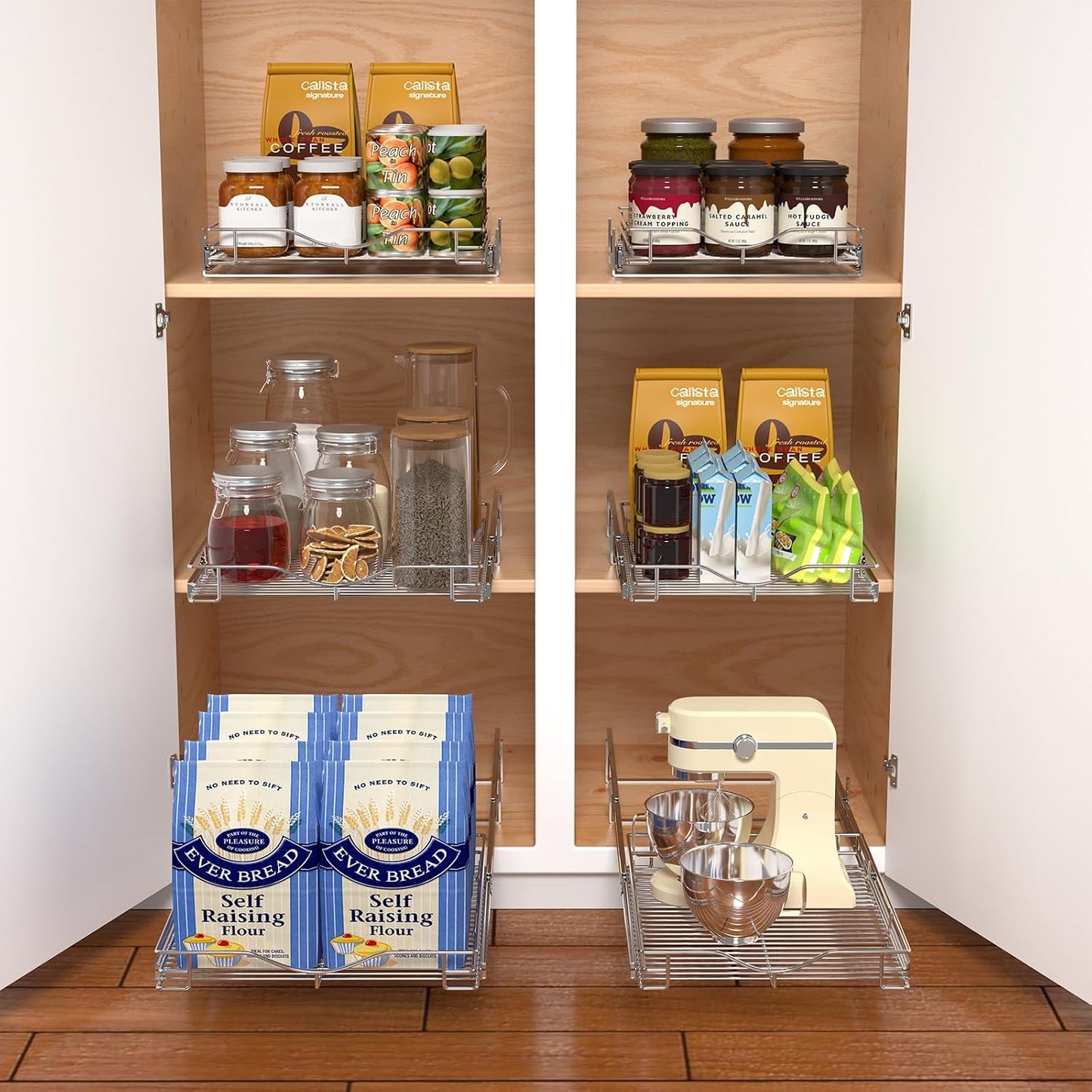 DINDON 1 Tier Pull Out Cabinet Organizer (20" W x 18" D) Heavy-Duty Metal Sliding Drawer Shelf, Slide Out Wire Basket for Kitchen Cabinets, Pantry, Bathroom, Chrome Finish…
