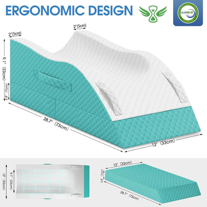 TranquilRelax Leg Elevation Pillows for After Surgery, Wedge Pillow, Grey | Memory Foam, All-around Knee & Ankle Support for Swelling, Height-adjustable, Nop-Slip Bottom, Washable Cover, Single-leg