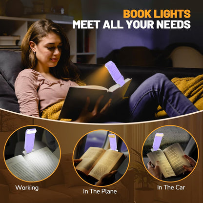 Book Reading Light Rechargeable Clip on Book Lamp with 3 Color Temperatures | 5-Level Dimmable Brightness, 3 Color Temperatures, 360° Rotatable USB Eye Caring