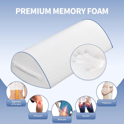 Memory Foam Knee Pillow for Back Sleepers, Spinal Alignment, Gray | Teardrop shape, leg cradle, 22"x10"x6", machine-washable cover, cooling air-layer, post-surgery & side sleep use