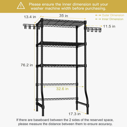 U8 Medium Laundry Room Storage Organizer, Over the Washer and Dryer Storage Shelves for Laundry Organization, 32.3”W x 17.3”D x 76.2”H, Suit Washing Machine Width within 29.9”, Hold 304 lb, Black