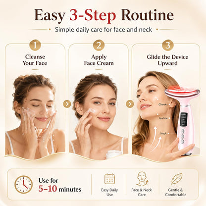 Red Light Therapy for Face and Neck, 7-Color LED Face Massager | Rechargeable Facial massager and Face Sculpting Tool with Heat, Vibration, Anti-aging, Wrinkle Reduction, Gift for women
