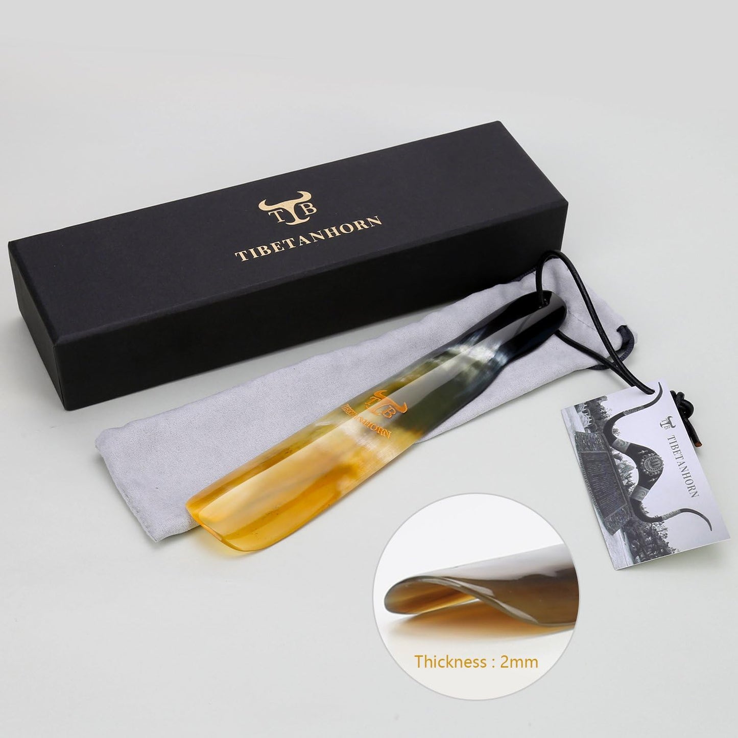 Handcrafted Natural Tibetan Yak Horn Shoe Horn(8.7" to 9.4") | Shoe Spoon for Men Women, Travel Size Shoe Helper for Boots and All Shoes, with Gift Box