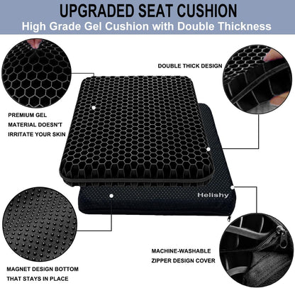 Gel Seat Cushion for Long Sitting - 1.65inch Double Thick Cooling Egg Cushion for Back, Hip, Sciatica, Coccyx, Tailbone Pain Relief - Office Chair Car Seat Cushion – Wheelchair Cushions