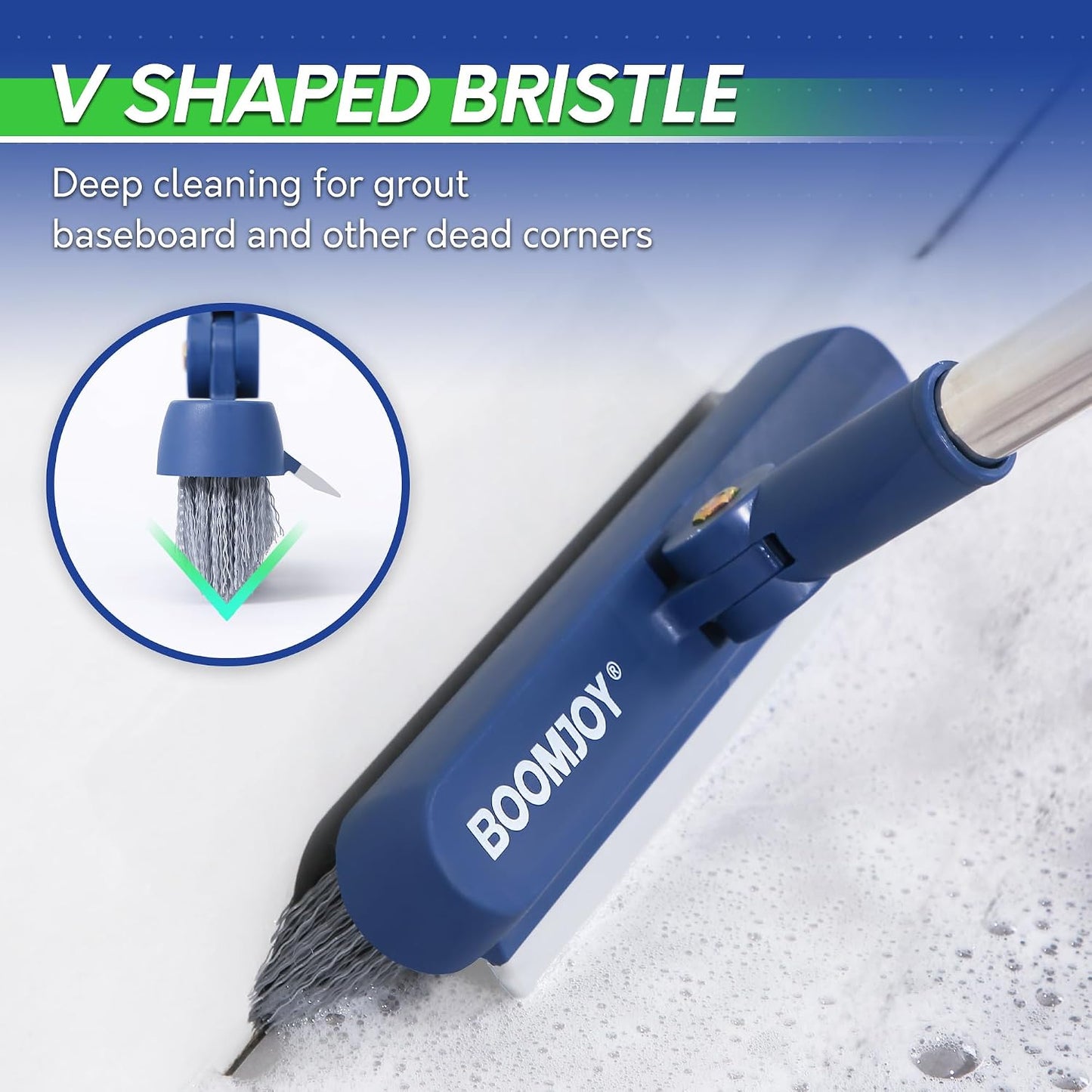 BOOMJOY Grout Brush with Long Handle, Grout Cleaner Brush for Tile Floors, Stiff Bristles for Crevice, Tile Line, Shower, Kitchen, Bathroom