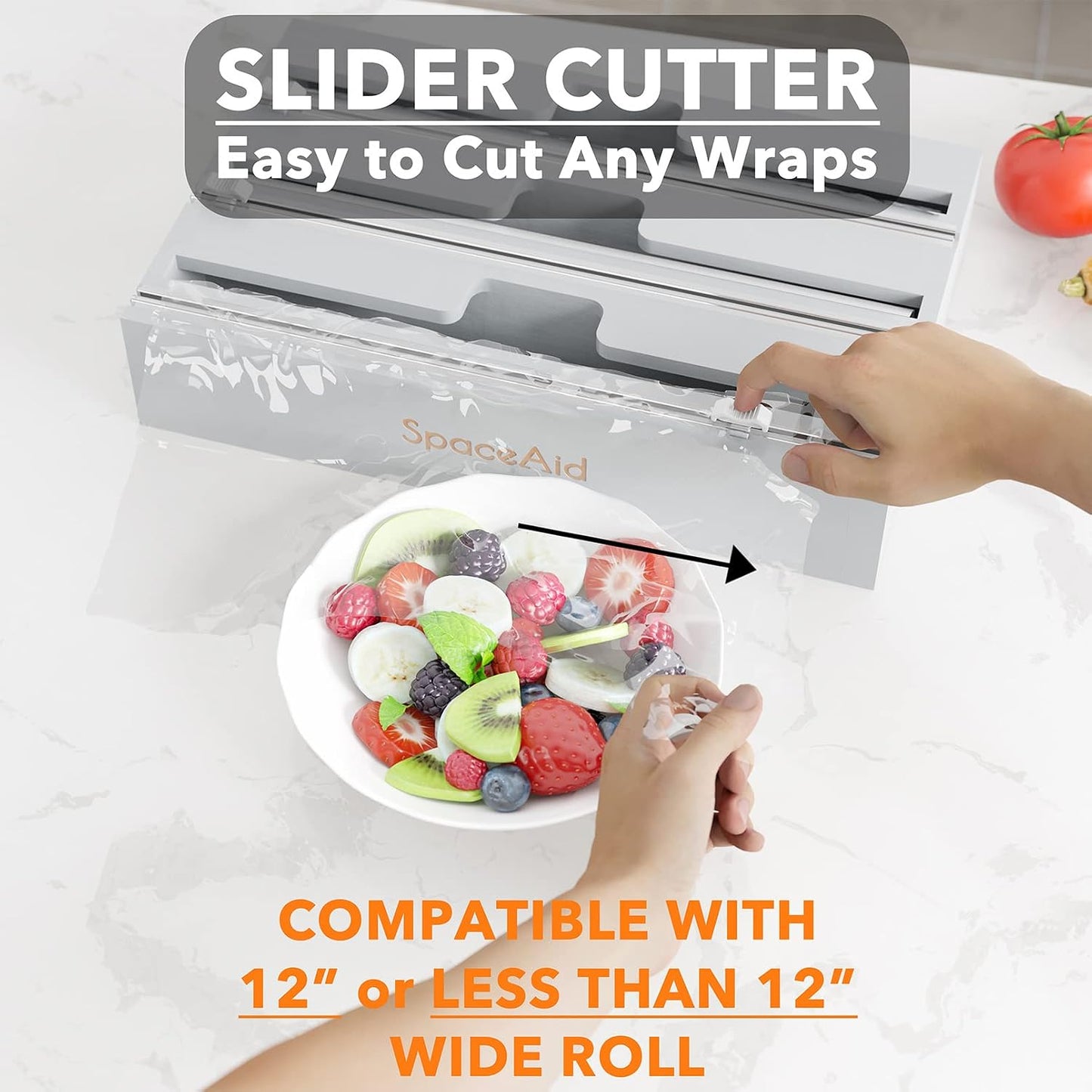 SpaceAid WrapNeat 2 in 1 Wrap Organizer with Cutter and Labels, Plastic Wrap, Aluminum Foil and Wax Bamboo Dispenser for Kitchen Storage Organization Holder for 12" Roll (Natural, 2-Slot)