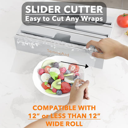 SpaceAid WrapNeat 2 in 1 Wrap Organizer with Cutter and Labels, Plastic Wrap, Aluminum Foil and Wax Bamboo Dispenser for Kitchen Storage Organization Holder for 12" Roll (Natural, 2-Slot)