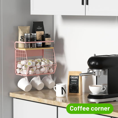 Magnetic Shelf for Fridge with Wood Lid, Fruit Potato and Onion Storage Bins, Pantry Organizers & Storage, Large Container Magnetic Spice Rack for Refrigerator, Kitchen Counter, Cabinet | Strong magnet holds 50lbs, ventilated bin for produce, versatile