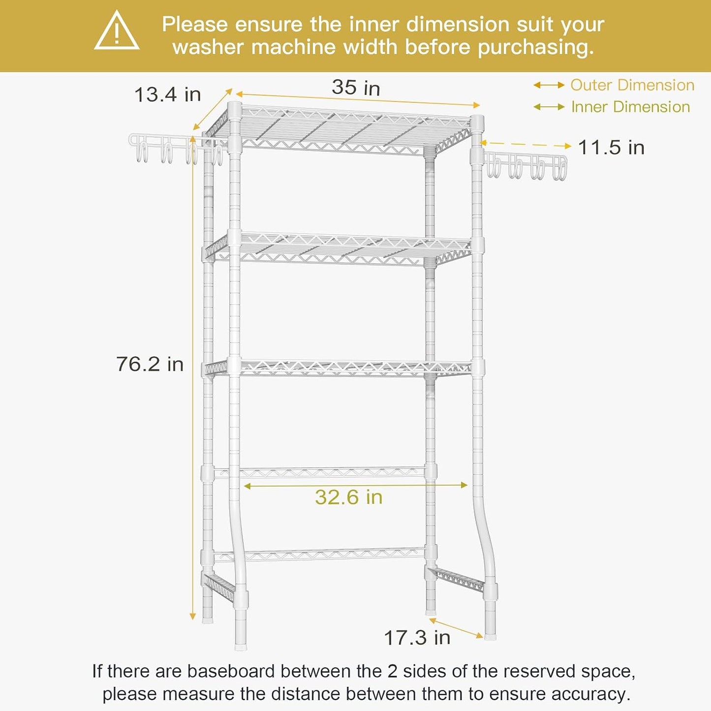 U8 Medium Laundry Room Storage Organizer, Over the Washer and Dryer Storage Shelves for Laundry Organization, 32.3”W x 17.3”D x 76.2”H, Suit Washing Machine Width within 29.9”, Hold 304 lb, Black