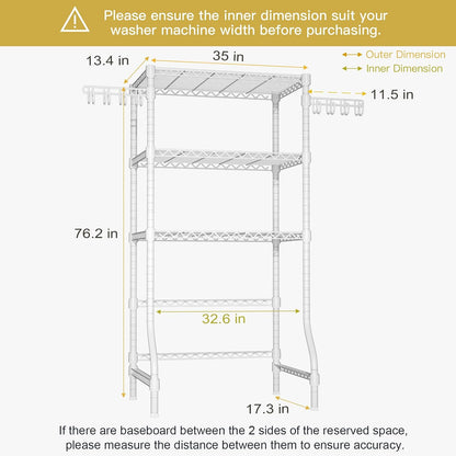 U8 Medium Laundry Room Storage Organizer, Over the Washer and Dryer Storage Shelves for Laundry Organization, 32.3”W x 17.3”D x 76.2”H, Suit Washing Machine Width within 29.9”, Hold 304 lb, Black
