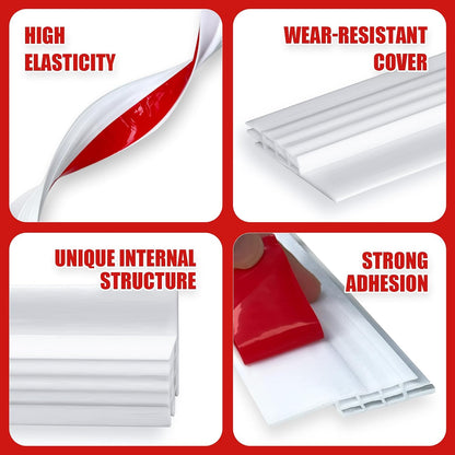 White Door Draft Stopper 78 Inch, Adhesive Under Door Sweep | Weather Stripping Door Bottom Seal, Soundproof Insulation Door Gap Filler for Interior&Exterior Doors Noise Blocker