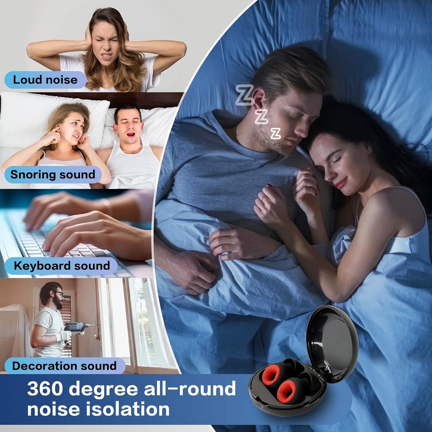 Earplugs Motorcycle.Ear Plugs for Sleeping Noise Cancelling 35dB Noise Reduction、Reusable Ear Plugs,Super Soft for Motorcycles Cycling、Sleeping、Work、Travel (Red Inner Circle)