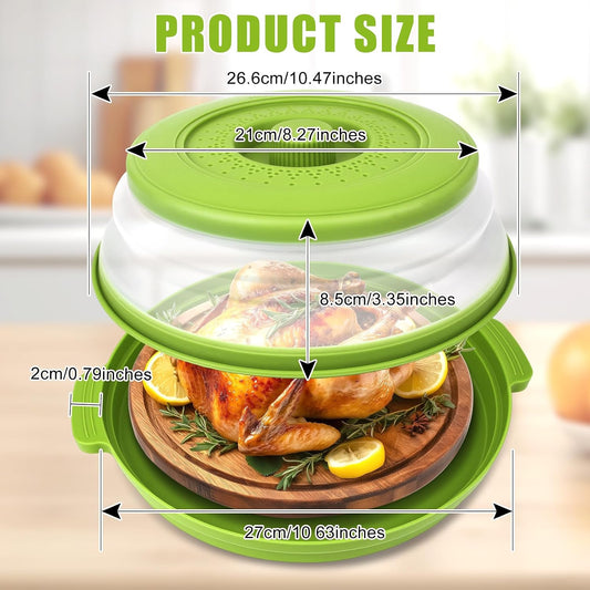 Microwave Splatter Cover Vented for Food,Collapsible Splatter Guard & Colander Kitchen Gadget for Fruit Vegetables,Microwave Lid with Handle Tray,Dishwasher-Safe BPA-Free Silicone & Plastic