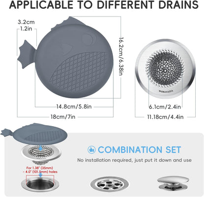 Shower Drain Hair Catcher, Patented Bathtub Drain Cover, Anti-Clog | Reversible Flip Clean, Fast Drainage, Anti-Slip Base, 304 Stainless Steel Chain Mail Mesh, 4.4" for Bathtub & Shower Drains
