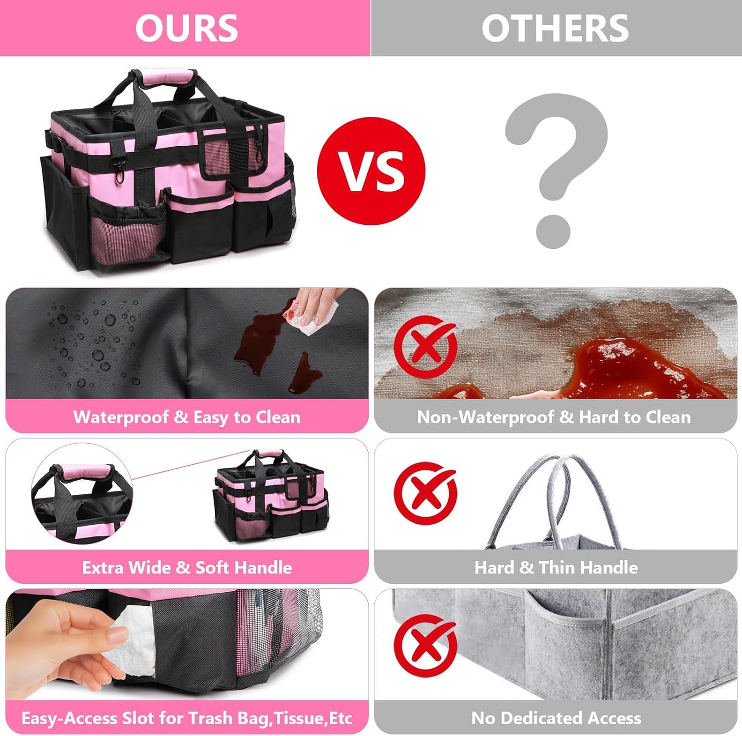 Large Wearable Cleaning Caddy Bags, Cleaning Supplies Organizer with Adjustable Shoulder Straps & Divider, 14 inch Black Tool Bag for Housekeepers & Cleaners