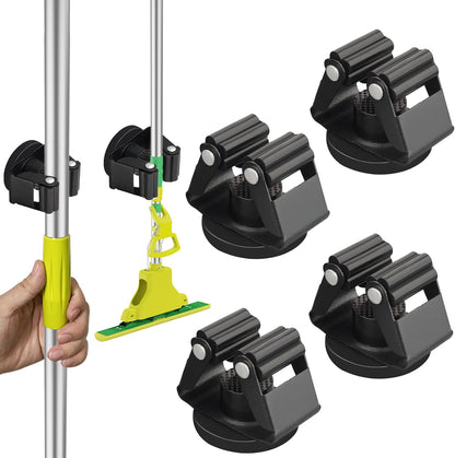 ULIBERMAGNET Magnetic Mop Broom Holder,Heavy Duty Movable Magnetic Broom Holder Rack,Anti-slip Wall Mounted Utility Storage Mop Shovel Gripper Hanger for Garage, Kitchen, Laundry, Garden(2 Pack/Black)