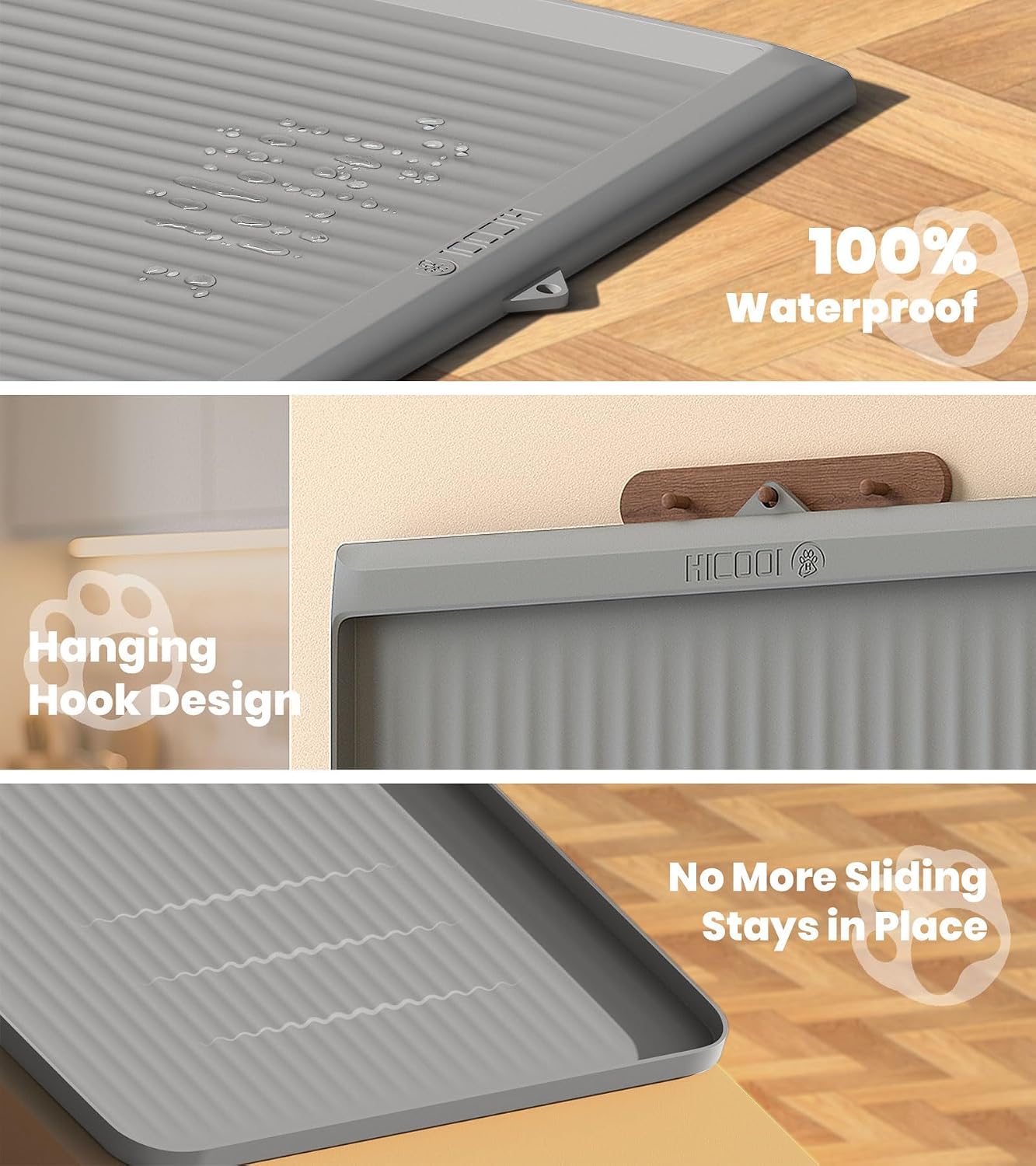 Cat Litter Mat 36"x24", Waterproof Litter Trapping Mat, Grey | Raised Edges Prevent litters, Diversion Grooves, Non-slip Backing, Easy to Clean