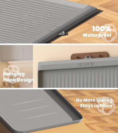 Cat Litter Mat 36"x24", Waterproof Litter Trapping Mat, Grey | Raised Edges Prevent litters, Diversion Grooves, Non-slip Backing, Easy to Clean