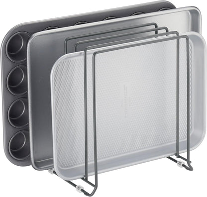 mDesign X-Large Steel Storage Tray Organizer Rack for Kitchen Cabinet - Divided Holder with 5 Slots for Skillets, Frying Pan, Pot Lids, Cutting Board, Baking Sheets - Concerto Collection - White