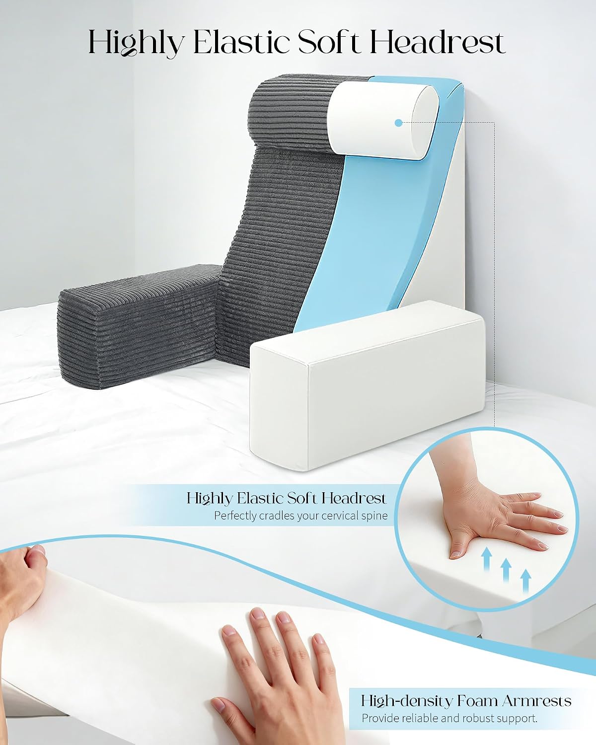 Seniny 22" Reading Pillow for Bed Adult - Back Support Pillow for Sitting Up Rest, Husband Bed Chair and Backrest Pillow with Arms, Lounge Sit Up Pillows for Dorm, Corner, Couch, Study, Watching TV