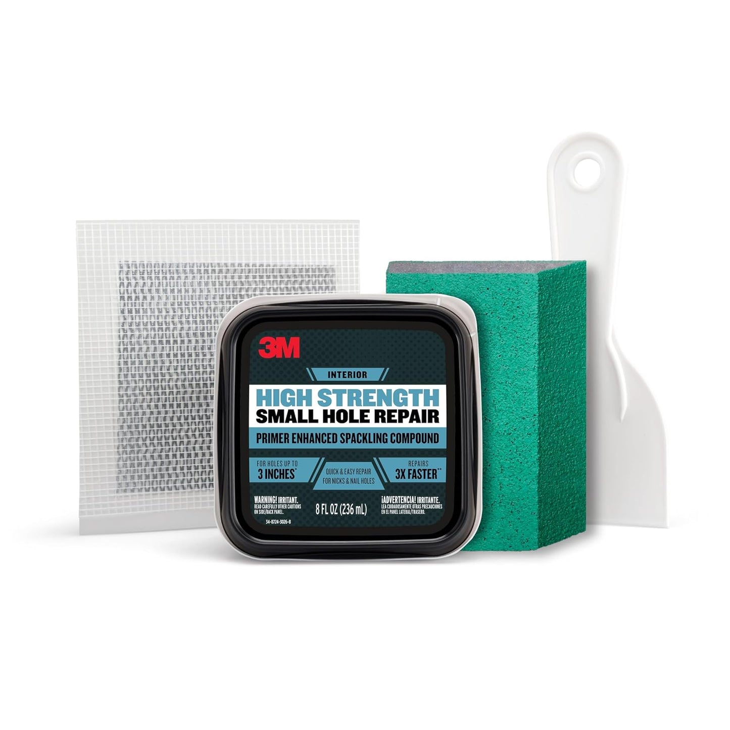 3M High Strength Small Hole Repair Kit | Wall Hole Repair Kit With Spackling Compound, Putty Knife, Repair Plate, And Fiber Tape, Good For Walls And Ceilings