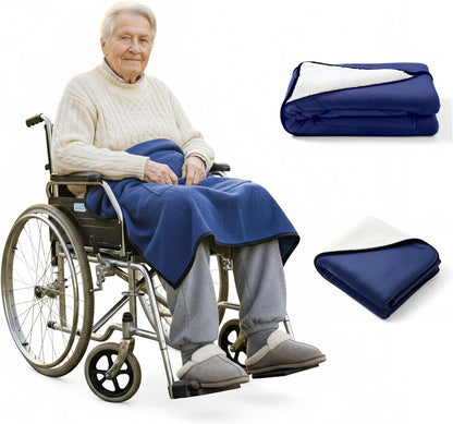 Wheelchair Lap Blanket for Seniors, 43" * 28" Soft Sherpa Lined Knee & Lap Cover, Warm Lightweight Throw with Snap Buttons, Cozy Comfort for Elderly & Caregivers, Wine Red