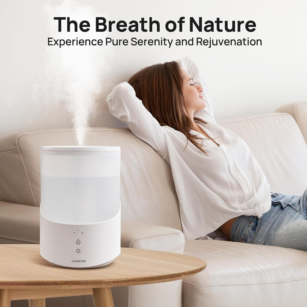 Clarston Humidifiers for Bedroom, 2L Cool Mist Humidifier, 24dB Quiet Sleep