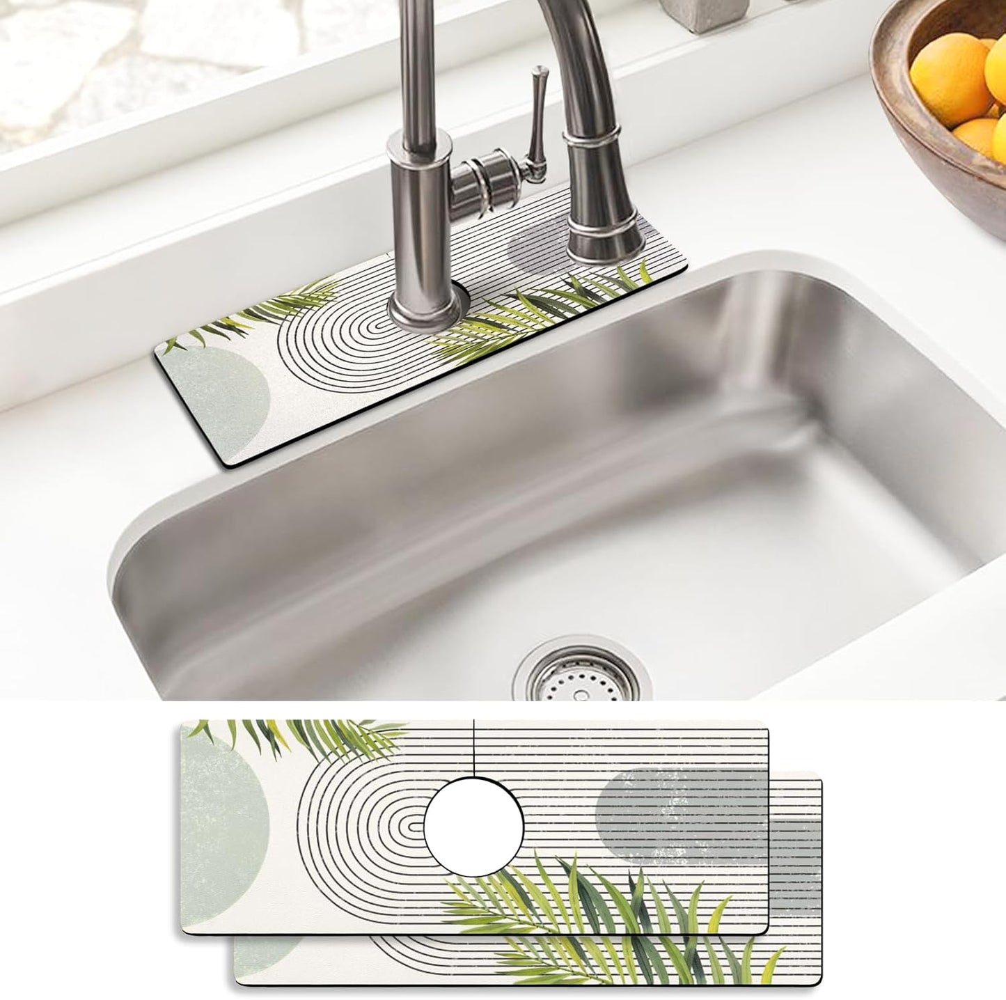 Sink Faucet Absorbing Mat, 2 Pack Drying Mat Around Faucet Sink Splash Guard Behind Faucet Sinkmat For Kitchen Bathroom Island Rv 24 * 5.5 Inch (60 * 14 cm)