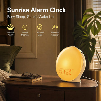 JALL Full-Screen Wake Up Light Sunrise Alarm Clocks for Bedrooms, White Noise Machine for Heavy Sleepers, 25 Natural Sounds, Dual Alarms, FM Radio, 17 Dimmable Colors, Bluetooth Speaker