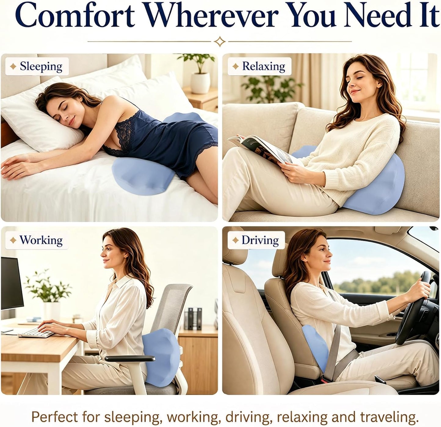 Fledano Lumbar Support Pillow for Bed – Memory Foam Lower Back Pain Relief Pillow for Sleeping, Ergonomic Lumbar Pillow for Side & Back Sleepers, Sciatica & Hip Pain Relief, Washable Cooling Cover