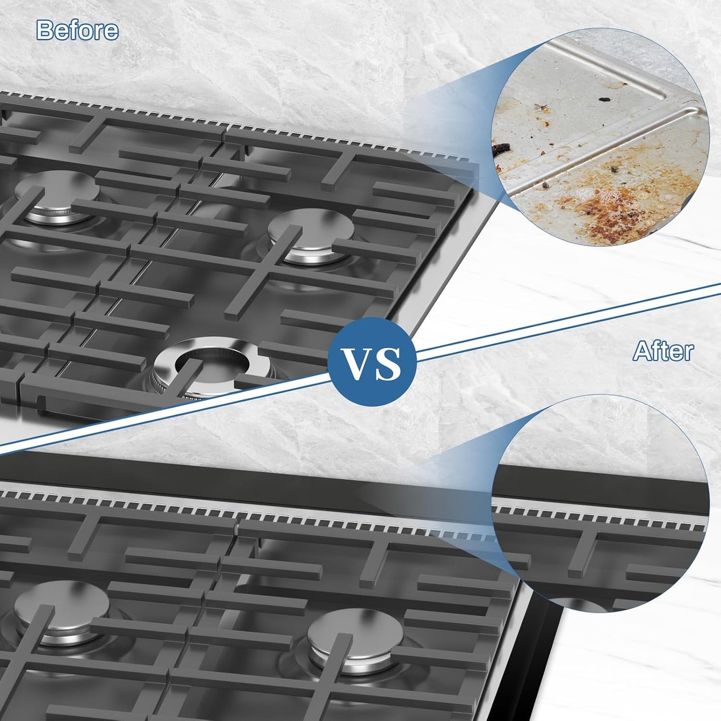 30" Slide-in Range Rear Filler Kit with 2PCS Silicone Stove Gap Covers | W10113901A, Cooktop Trim Kit Between Stove and Backsplash for Whirlpool & Most Brand, Heat Resistant, Stainless Steel, Black