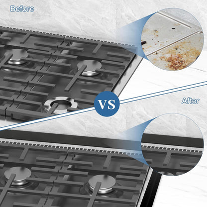 30" Slide-in Range Rear Filler Kit with 2PCS Silicone Stove Gap Covers | W10113901A, Cooktop Trim Kit Between Stove and Backsplash for Whirlpool & Most Brand, Heat Resistant, Stainless Steel, Black