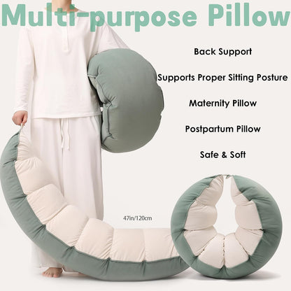Peallow(Pat. Pend) – Long Round Body Pillow for Adults, Bolster Pillow for Sleeping, Soft and Supportive Pillow for Sleeping & Lumbar Support (Green-White, 29.5")
