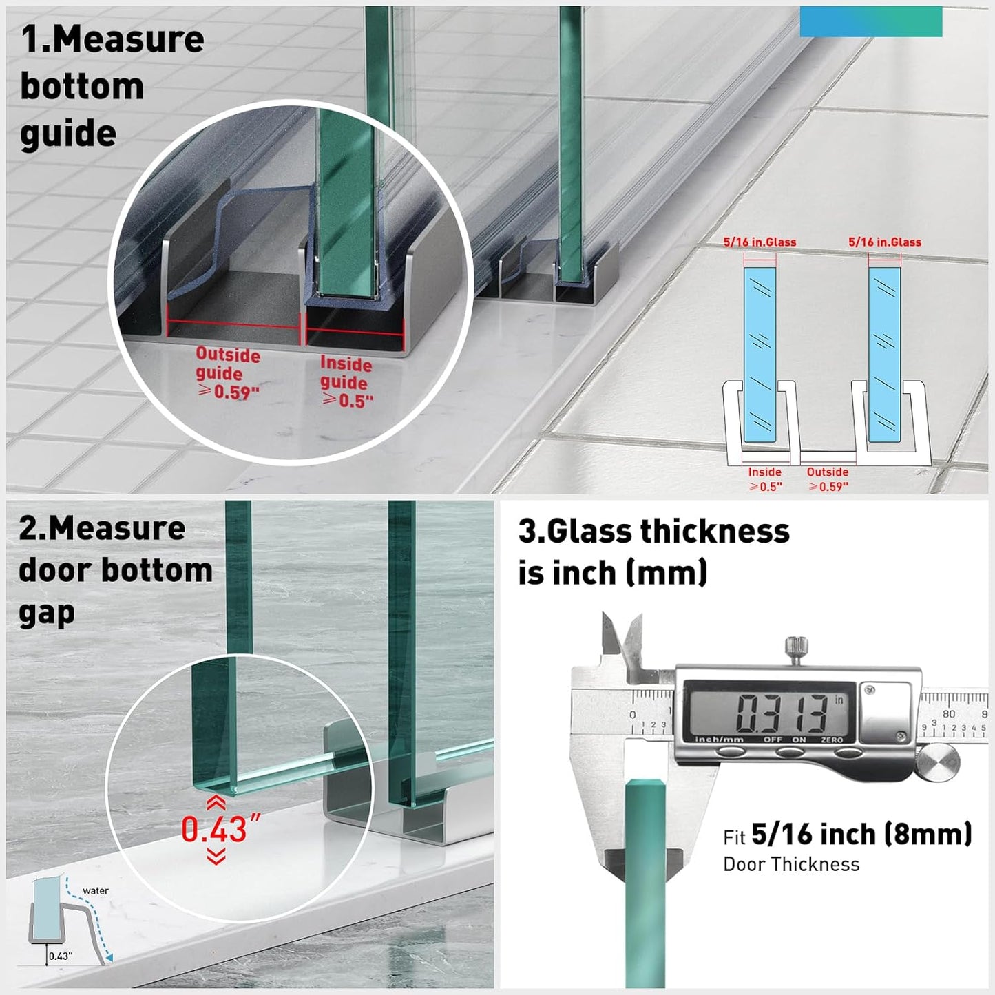 Sliding Shower Door Bottom Seal,2 PCS 3/8" x 36" | Sliding Shower Door Sweep for 3/8Inch Glass, Frameless Glass Door Seal Strip Stop Shower Leaks and Create a Water Barrier