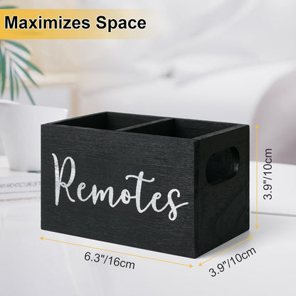 360° Rotating Remote Control Holder, Wooden TV Remote Holder for Table, Desk Organizer Caddy Media Storage Box for Living Room,Nightstand,Couch (Black)