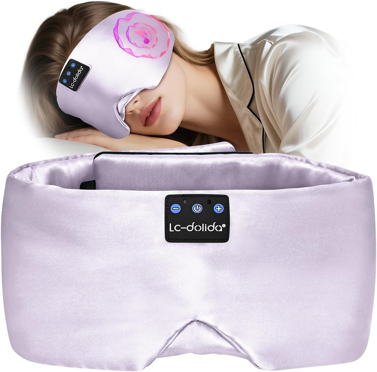 LC-dolida Luxurious Silk Soft Sleep Mask, Sleep Headphones with Bluetooth 5.4 for Side Sleeper, Total Blackout Eye Sleeping Mask for Women and Men, Ideal Gift for Restful Sleep, Travel(Black)