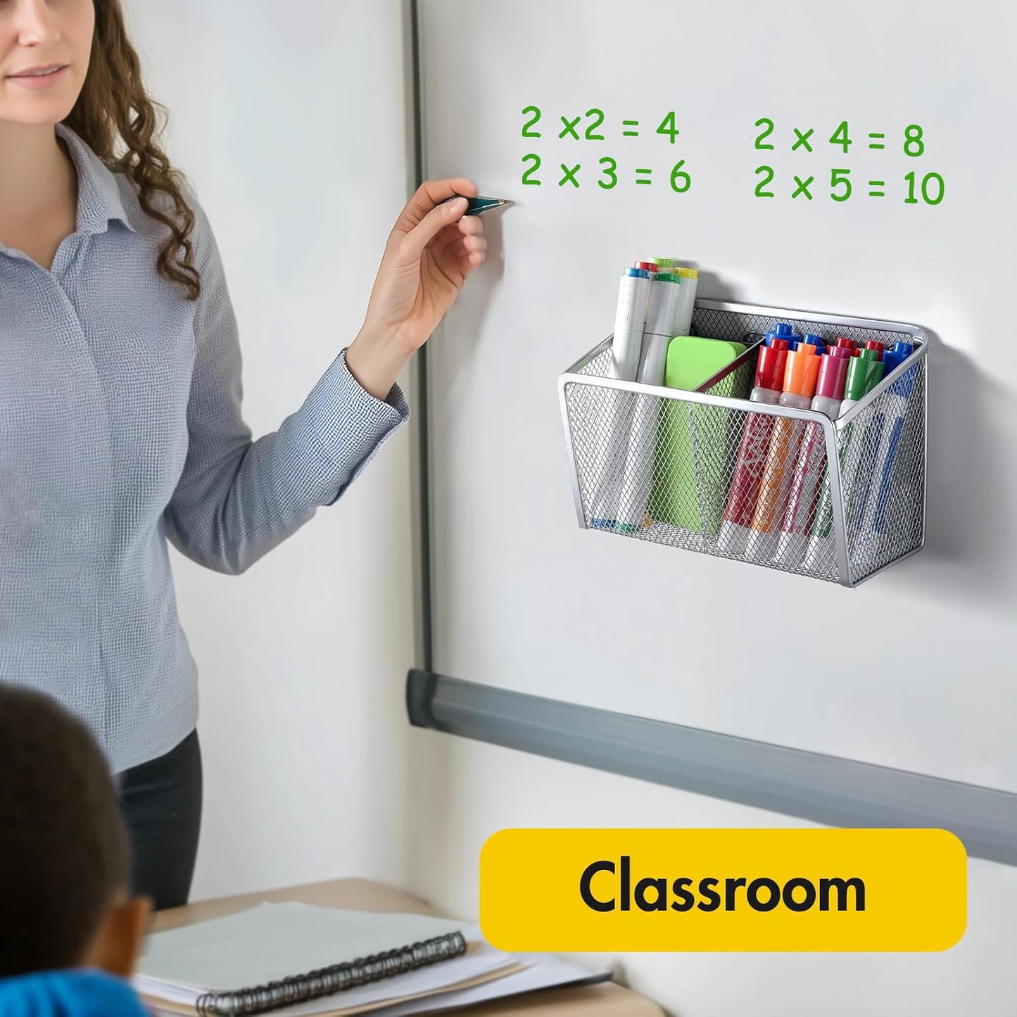 BEYGORM Magnetic Dry Erase Marker Holder for Whiteboard, Locker Organizer | Mesh Non-slip Pen & Pencil Holder for Refrigerator, Basket for Classroom, School &Office (Black, 1-Pack)