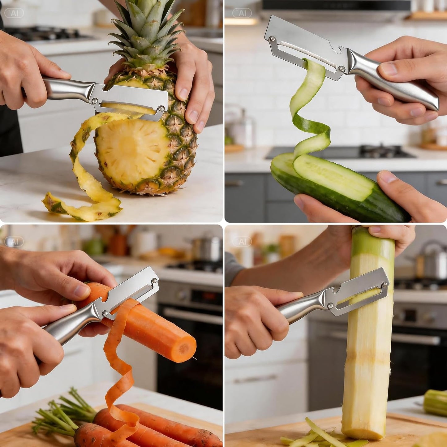 Julienne Peeler Vegetable Peeler for Veggie Potato Carrot(2 Pack) | Multifunctional Cabbage Shredder | 3 in 1 Peeler and Julienne Shredder Tool | Wooden Handle | Bottle Opener