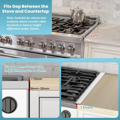 2PCS Kitchen Stove Counter Gap Covers Stainless Steel (13.8"-27.5" Black) | Cooktop Trim Kit, Stove Gap Guards, Oven Gap Filler, Easy to Clean, Heat Resistant & Effectively Protect Stove Gap Filler
