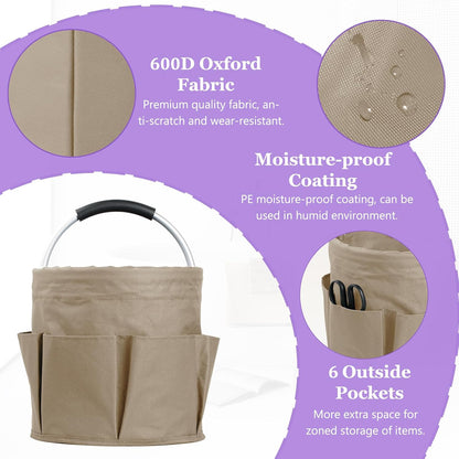 17L Cleaning Caddy with Handle and 6 Pockets, Foldable Cleaning Supply Caddy, Portable Shower Caddy in 600D Oxford Fabric, Multifunctional Storage Basket for Camping, Gardening, Black