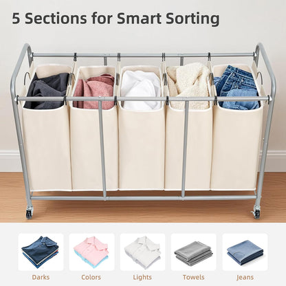 STORAGE MANIAC 3 Section Laundry Sorter, 35.6 Gal (135 L) Laundry Hamper Cart with Heavy Duty Rolling Lockable Wheels and Removable Bags, Clothes Organizer Basket Separator Hamper, Gray