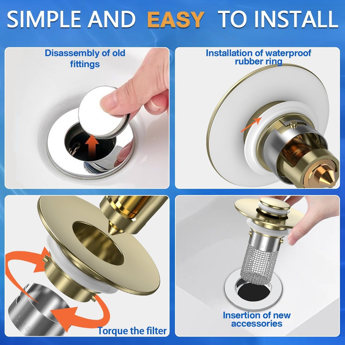 Bathroom Sink Drain Strainer, Pop-up Sink Drain Strainer with Removable Stainless Steel Strainer Basket Hair Catcher, Bathroom Sink Strainer for Bathroom Sink Stopper Replacement(1PCS)