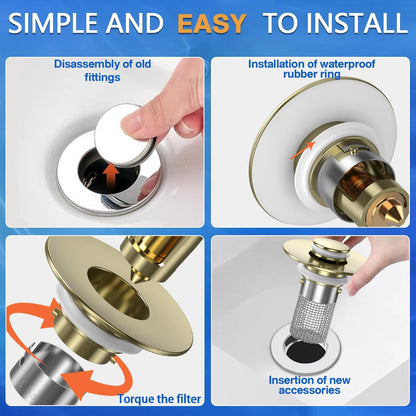 Bathroom Sink Drain Strainer, Pop-up Sink Drain Strainer with Removable Stainless Steel Strainer Basket Hair Catcher, Bathroom Sink Strainer for Bathroom Sink Stopper Replacement(1PCS)