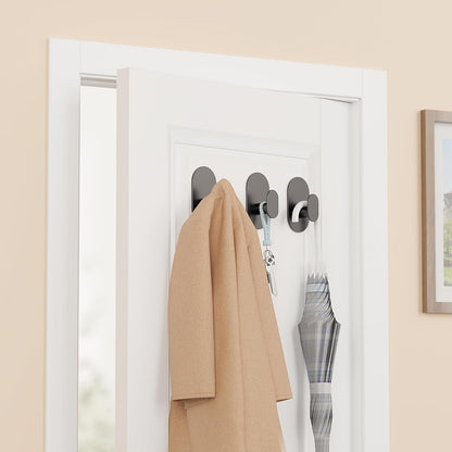 Aikzik Adhesive Towel Hooks - 4 Pack 26LB Extra Strong Heavy Duty Wall Hooks for Bathroom/Shower Door Hanging Coat, Robe, Towel, Dogs' Leads and Collars (Matte Black, Stainless Steel)